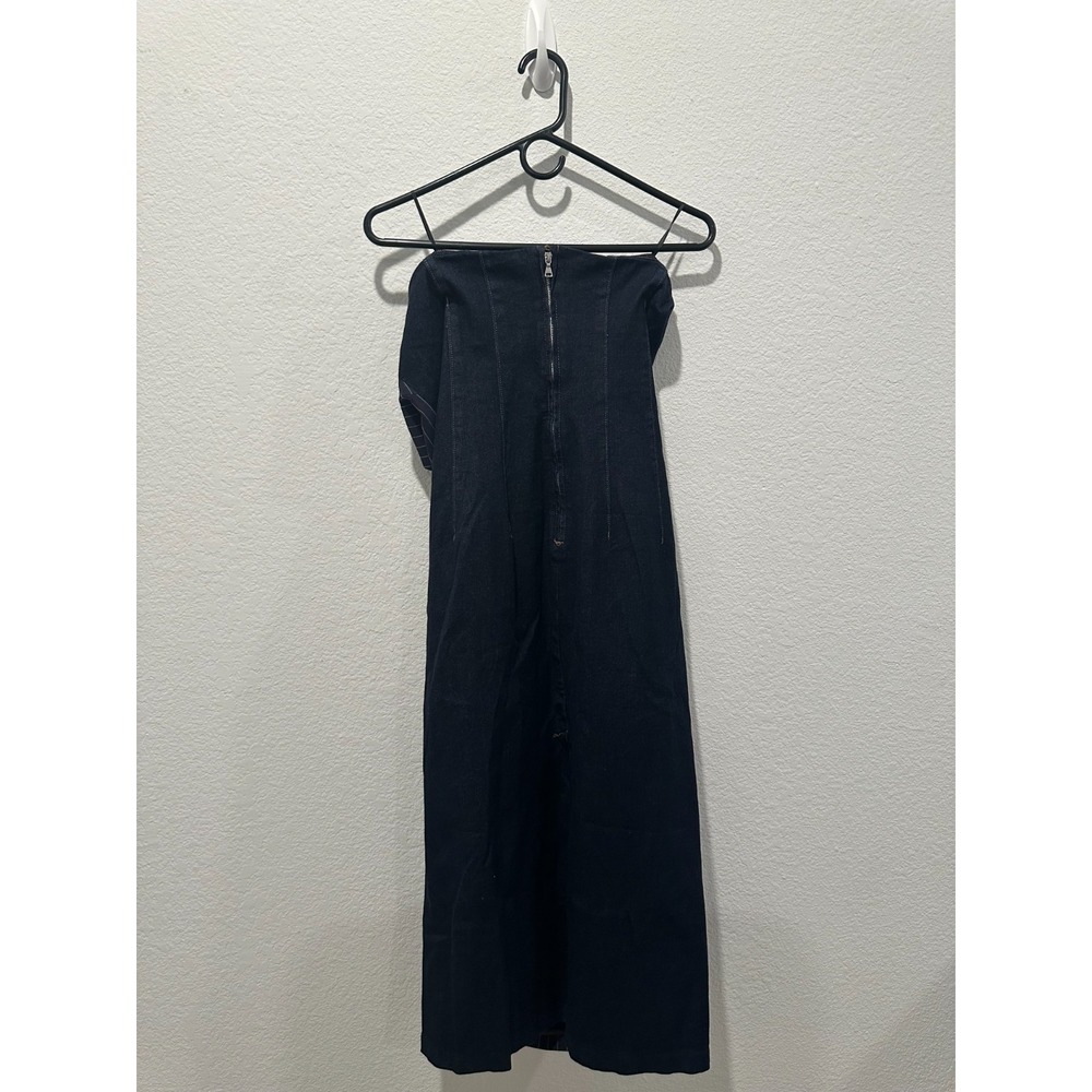 NWT Express Pinstripe Denim Back Strapless Midi Sheath Dress